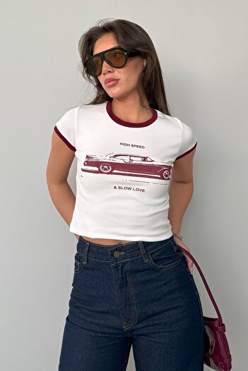 Madmext Γυναικείο T-Shirt με λευκό εμπριμέ ριμπ Mg2449