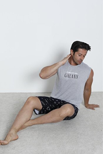 CALİA Men's Shorts Zero Sleeve Pocket Pajama Set 100% Cotton New Season