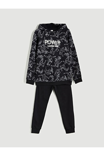 LC Waikiki Lcw Kids Black Hooded Boys Tracksuit Set