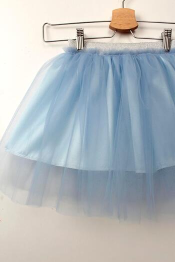 Çocuksan Baby&Kids Wear Fusta tutu din tul albastru pentru fetiță, talie argintie, 23 aprilie, 29 octombrie, ținută pentru petrecerea de aniversare