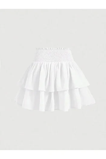Ginezza White Two-Layer high waist Ruffle Skirt