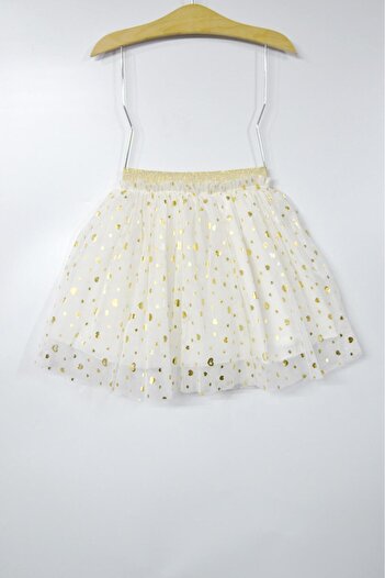 Çocuksan Baby&Kids Wear Heart Printed Gold 23 April 29 October 19 May Wedding Birthday and Party Tulle Skirt Girl