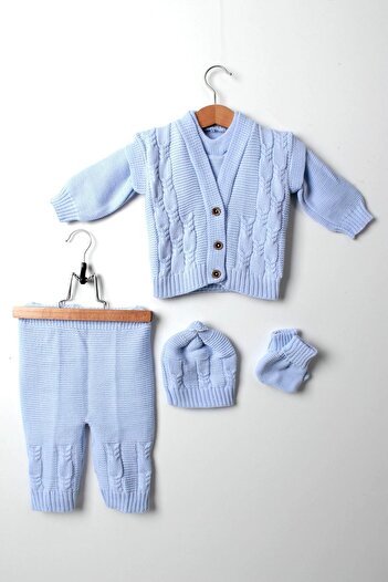 Çocuksan Baby&Kids Wear Unisex Örgülü Triko Bebek Takım - - Takım - Bebe Mavisi - 6-9 Ay - Cs2023000059-4086