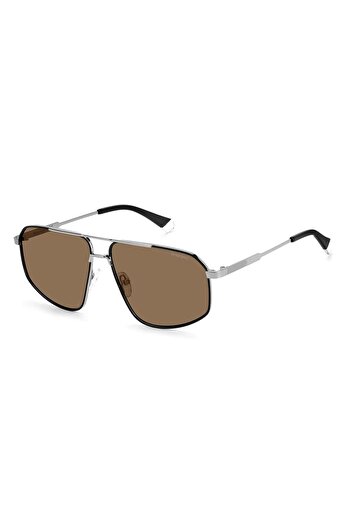 Polaroid , Polarized Aviator Sunglasses with Metal Frame, Black, Silver, 59-13-145