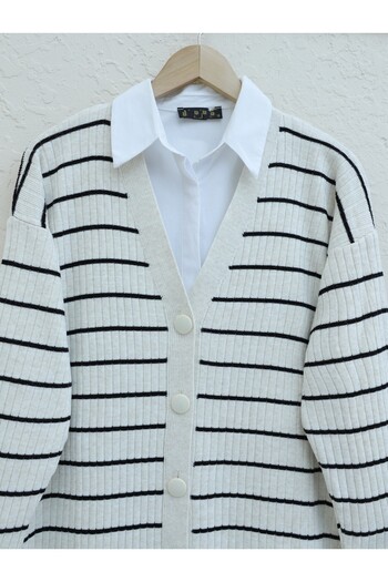 HİJABAYA Long Knitted Cardigan with Ribbed Buttons
