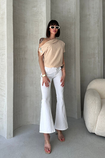 New Now Button-Detail Cross-Collar Sleeveless Design Shirt