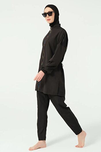 Bordomix 25282 Women's Black Hijab Swimsuit with Mesh Detail on the Back