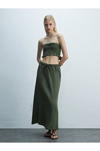 Ltb Basic Crop Strap Green Blouse