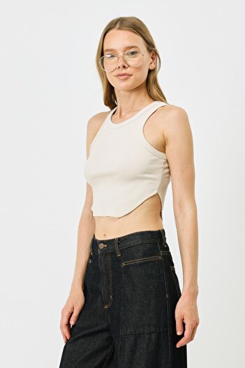 C&City Beige Women's Crop Tank Top - Oval Corded Strap 920