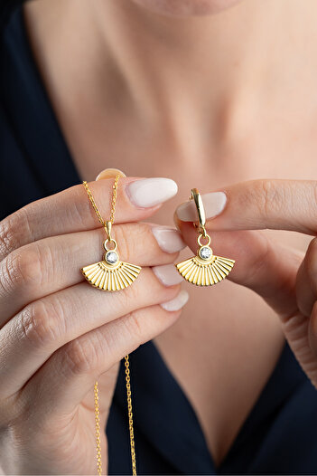 Silvano Jewelry 925 Ayar Gümüş Yelpaze Model Takı Seti