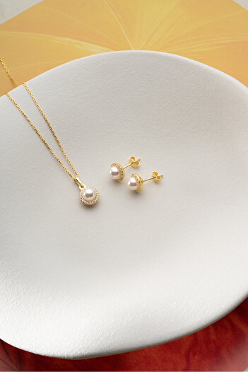 Silvano Jewelry 925 Ayar Gümüş İncili Takı Seti