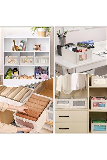 Xess 3 Pcs Linen Storage Bins (Beige, 40 x 27 x 18 cm)