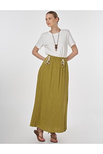 Kayra Lace up Pleated Skirt Khaki
