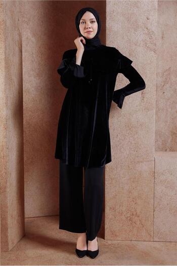 Alvina Volan Detailed Velvet Tunic 4789-1