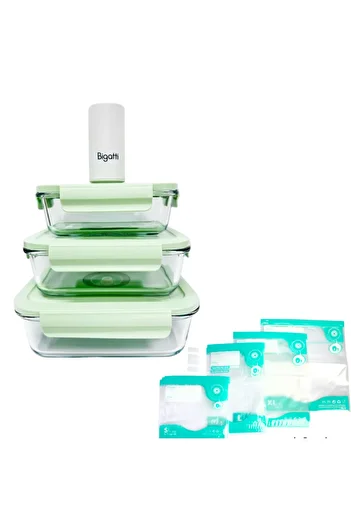 Bigatti Set of 4 Vacuum Glass Storage Containers+Storage Bag