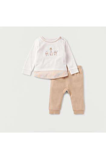 giggles Embroidered T-shirt and Pyjama Set