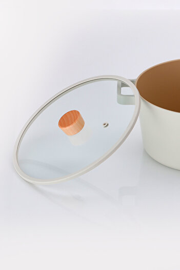 NEOFLAM Fika 24cm Flat Silicone Framed Glass Cover Beige