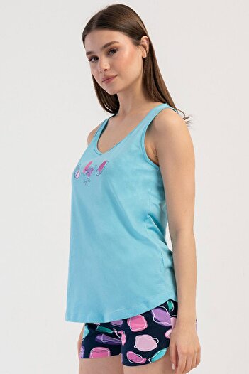 VİENETTA Women's Thick Strap Turquoise Shorts Pajama Suit C2T5N2O804
