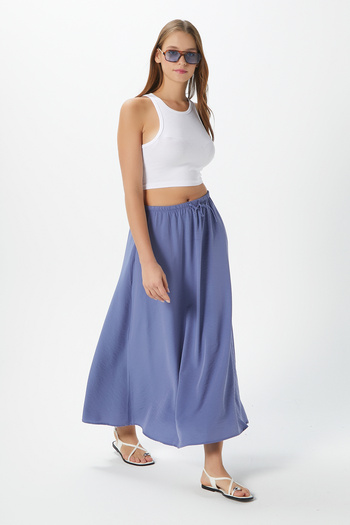 Ritnice Women's Trend Cool Fabric Indigo Waist Elastic Pocket Comfortable Fit Long Skirt