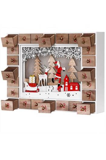 Spielwerk Decorațiune calendar Advent, cu LED-uri, 24 de zile, din lemn, multicolor, 27 x 6 x 35 cm