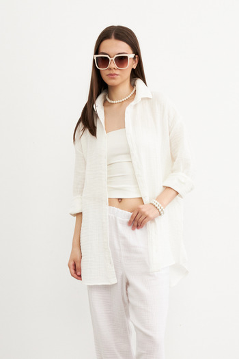 Bipantolon Women's White Oversize Basic Muslin Shirt