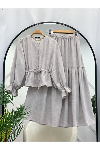 YEDİLALE Bamboo Summer Long Sleeve Skirt Blusher Suit [Blouse and Skirt Included in Price]