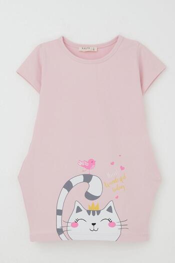 Breeze Girl's Tunic Dress Friendship Themed Princess Kitten Printed 1.5-5 Years, Pink