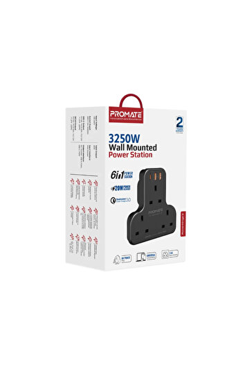 Promate شريط طاقة مثبت على الحائط بقوة 3250 واط PowerHinge-3