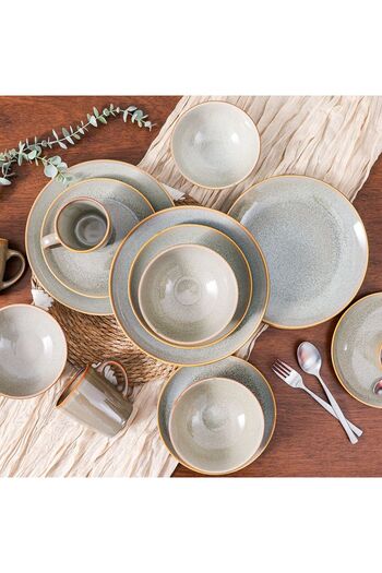 Danube Home Youthful Bite 16-Piece Porcelain Reactive Glazed Dinner Set-Serves 4 Grey
