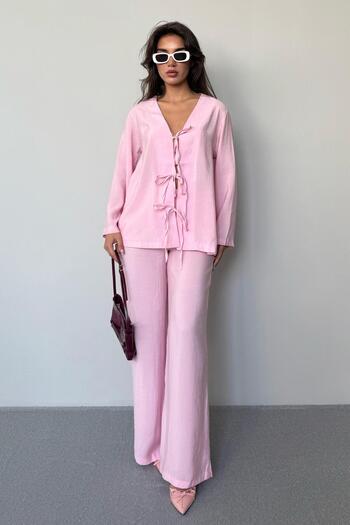 Madmext Pink Front Tie-Up Bottom Top Set Mg2473