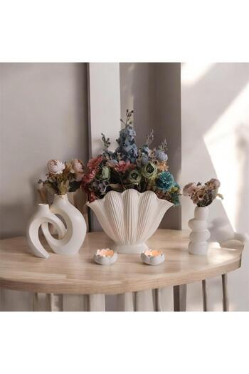 The Motellas Decorative Cream Oyster Object & 2-Piece Vase Candle Holder Set – Large Size |   Living Room, Office Home Decoration