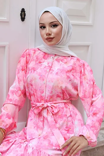 benguen Φόρεμα Hijab με σχέδιο ροζ 525