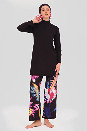 ALFASA Chrysanthemum Patterned Oversize Full Hijab Swimsuit – Water Repellent, Quick Dry - 24613-B-25