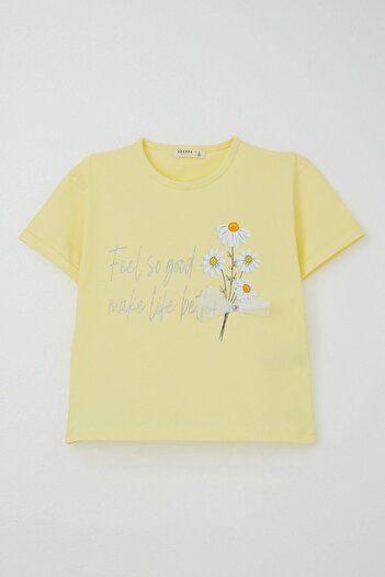 Breeze Floral Printed Bow Set for 5-10 Years Old Girl - Yellow