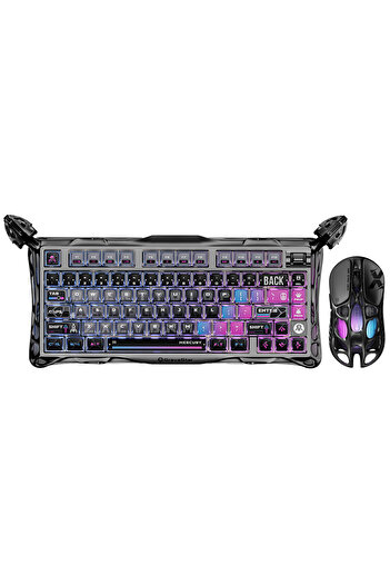 Gravastar Mercury K1 Pro+X Kablosuz RGB Işıklı Mekanik Q Gaming Klavye ve Optik Mouse Seti, Siyah