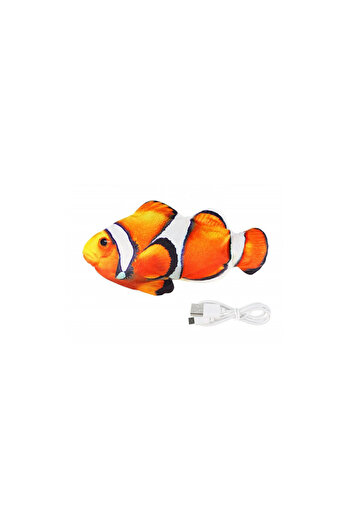 Nuxie Cat toy, moving fish, 30 cm, USB cable, plush, yellow/red