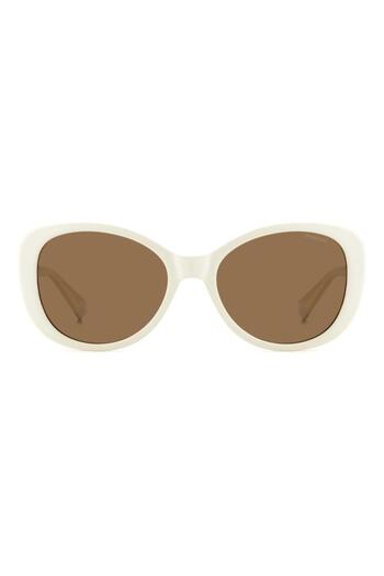 Polaroid PLD 4154S/X VK6/SP Women's Sunglasses, White, Oval, 55 mm
