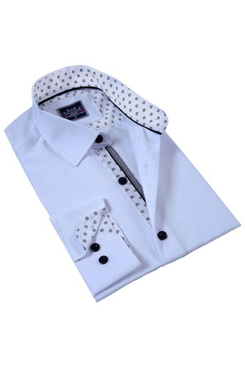 Exve Exclusive Slim Fit Men's Shirt with Black Geometric Pattern Inside White Collar