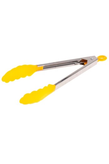 OEM Kitchen serving tongs, 25 cm, steel and plastic, locking ring, yellow