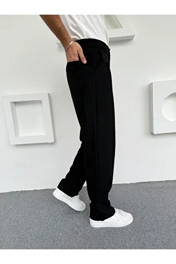 Butik Pleated Baggy Fabric Trousers Black