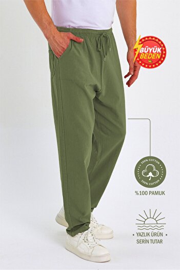 Dechers Men's Large Size 100% Cotton Linen Look Trousers E206