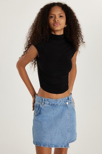 Tudors Women's Regular Fit Zero Sleeve Black Blouse