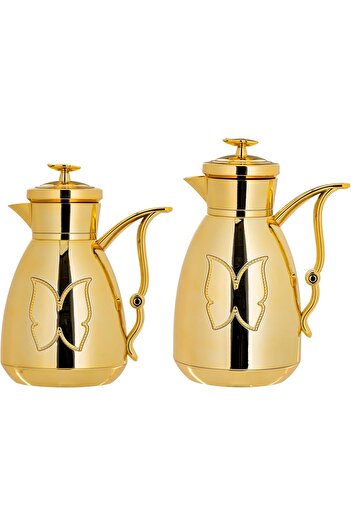 ALSAIF Coffee And Tea Vaccum Flask Set In Gold / Leak-proof And Keeps Drinks Hot 1.0/0.7 Liter