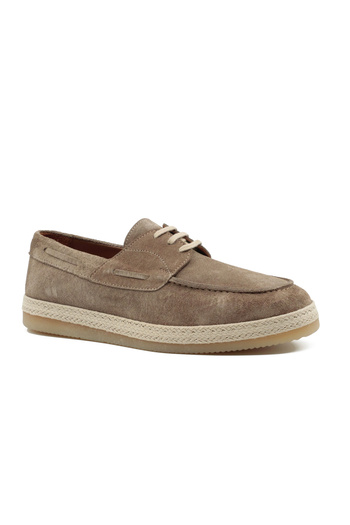 Tuna Genuine Suede Leather Beige Casual Men's Shoes with Rubber Soles and Laces - 4157