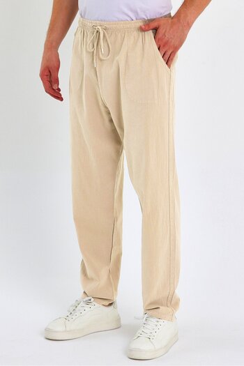 Dechers Men's Large Size 100% Cotton Linen Look Trousers E206