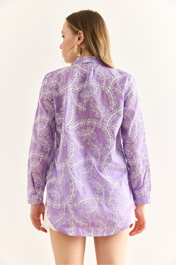 Olalook Women's Lilac Geometric Scallop Detailed Shirt Gml-19001324