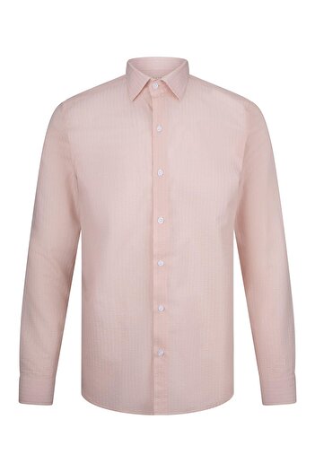 Hatemoğlu Pink Comfort Fit 100% Cotton Slim Collar Long Sleeve Sports Shirt