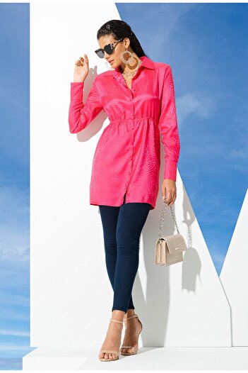 FOR YOU MODA Satin Jacquard Padded Pink Shirt