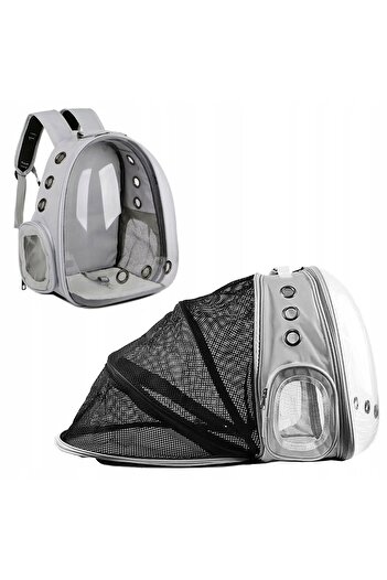 OEM Backpack for transporting cats and small animals, expandable, plastic and foam, handle, gray