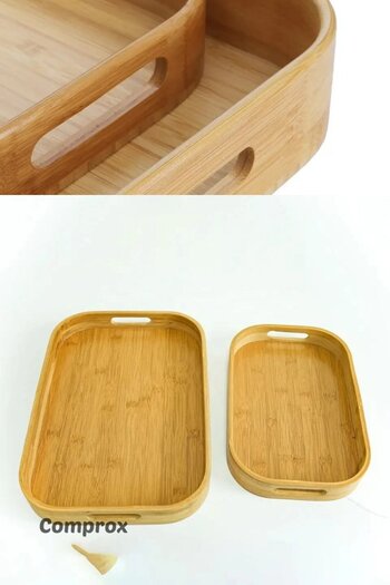 Comprox Wooden Tray 2 Natural Bamboo Rectangular Tray |   Stylish and Convenient Presentation Tray Double Tray